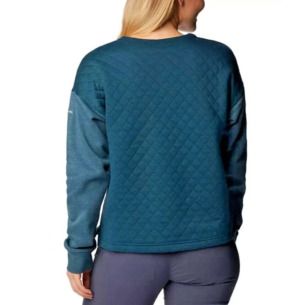 Columbia Women's Hart Mountain Quilted Crewneck  Sweater Top Night Wave Green S